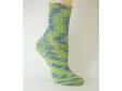These socks are hand dyed in shades of bright green, blue