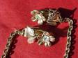 Vintage Sweater Chain Clasps Guards, Rhinestones, floral, on