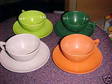 Branchell Color Flyte Cups, Saucers-8 PC.Green, Grey, Ect