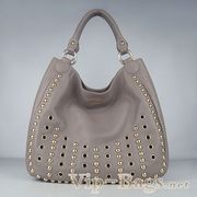 Miu Miu Deerskin Grommet Stud Large Hobo Handbag grey 1820