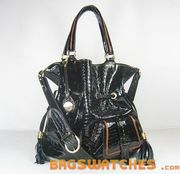 Lancel Premier Flirt Croc Veins Tote Handbag Black L001
