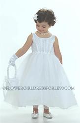 Flower Girl Dress 5167- White Sleeveless Organza/Tulle Sparkle Corset