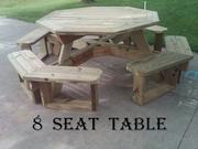 8 seat, 6 seat, 4 seat treated wood picnic tables