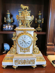 ANTIQUE THREE PIECE WHITE MARBLE CLOCK SET