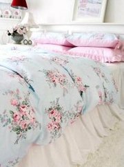 Shabby and Elegant Blue Rose/pink Gingham 4pc Bedding Set,  Queen