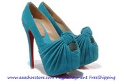 Christian Louboutin Lady Gres Platform Red Sole Peeptoe Pump 160mm Blu