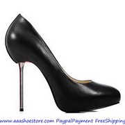 Christian Louboutin Silver-tone Metal Heel Black Platform Pumps 