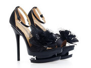 Gianmarco Lorenzi Black Sheep Skin Platform Black Flower Sandal sale