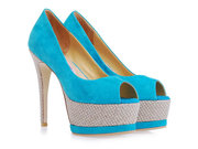Gianmarco Lorenzi Aqua Green Suede Peep Toe Platform Pump Wholesale 
