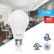 A19 Dimmable LED Light Bulb, 9.8W, 6500K (Cool White), 800 Lumens, (E2