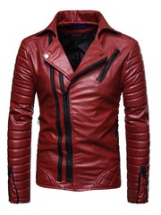 Vintage Biker Casual Red Leather Jacket Men