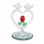 Glass Doves on Heart Figurine
